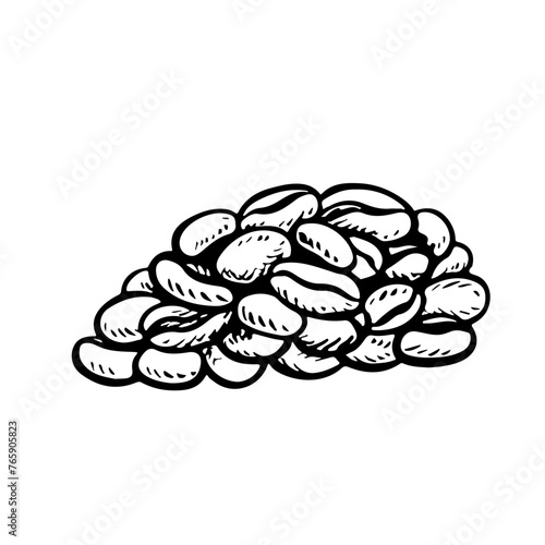 A handful of coffee beans, black and white vector illustration. For packaging, logos and labels. For banners, flyers, menus and posters.