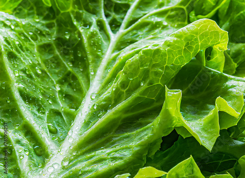 Jolie feuille de salade en gros plan, macrophotographie, fraîcheur photo