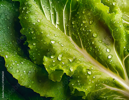 Jolie feuille de salade en gros plan, macrophotographie, fraîcheur photo