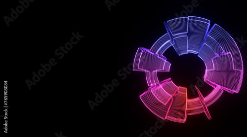 Futuristic colorful sphere of lines. Network connection big data. Abstract technology background. Place for text. 3d rendering.