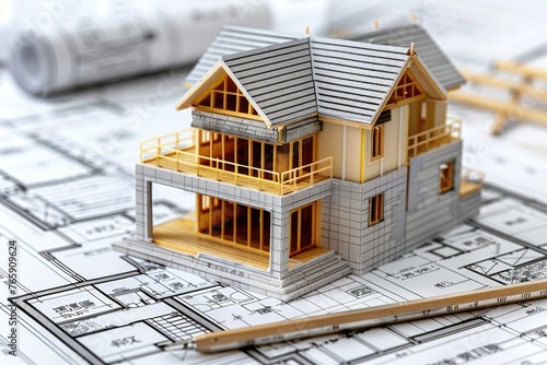 Construction Phases of a Modern House Model on Architectural Plans