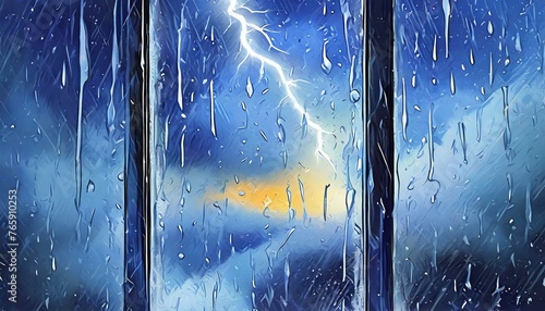 Textura de vidro de janela com água da chuva. Temperatura fria.