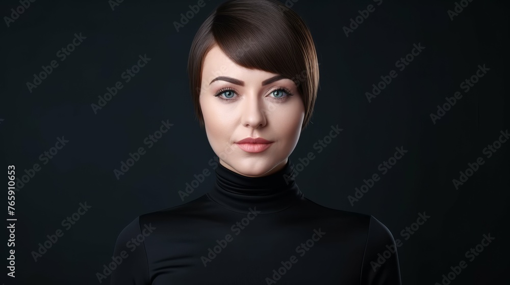 Woman With Short Haircut in Black Shirt Woman With Short Haircut in Black Shirt