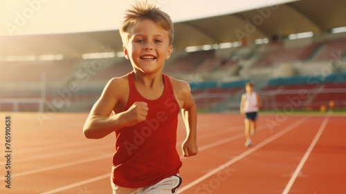 Young Boy Running on Race Track