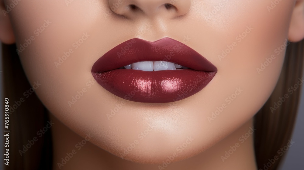 Close Up of Womans Face With Red Lipstick Close Up of Womans Face With Red Lipstick