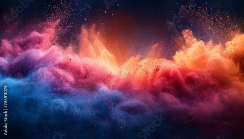 Abstract colorful powder splash background. Colorful powder explosion on solid color background generative ai