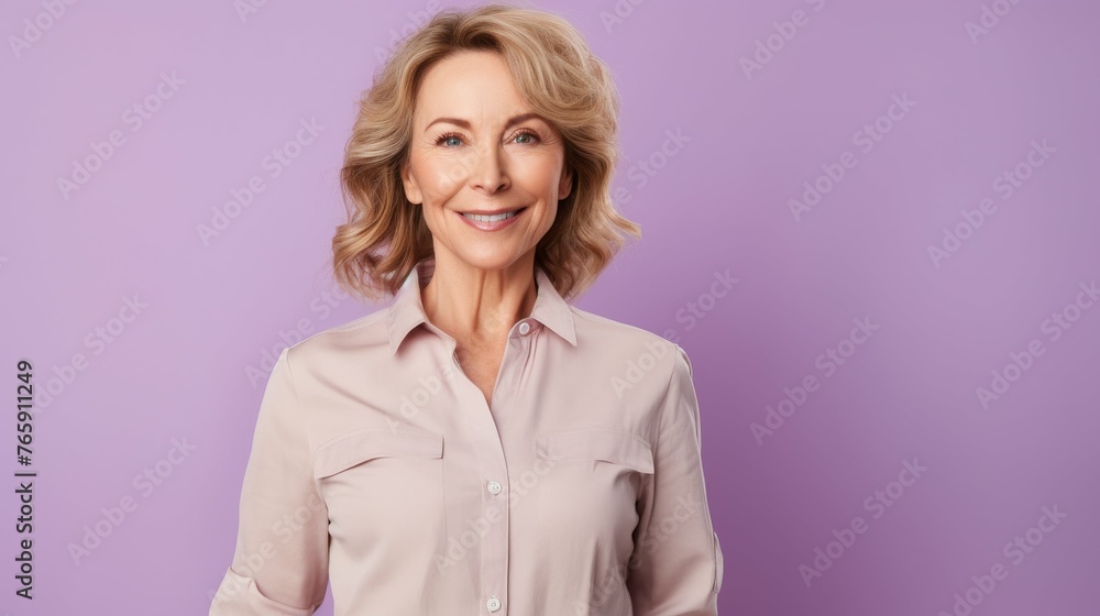 Woman Standing in Front of a Purple Wall Woman Standing in Front of a Purple Wall