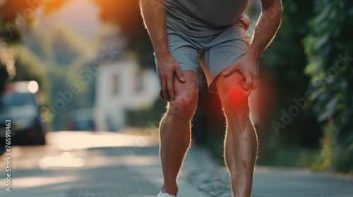 Man Holding Knee in Pain on City Street