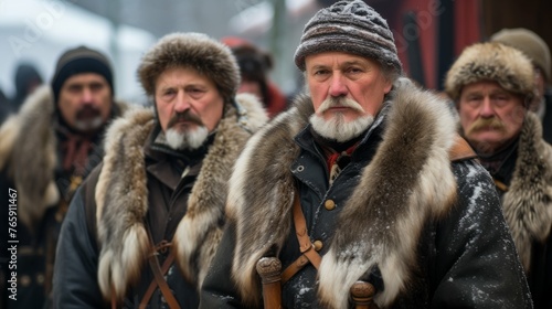 Group of Men in Fur Hats and Coats