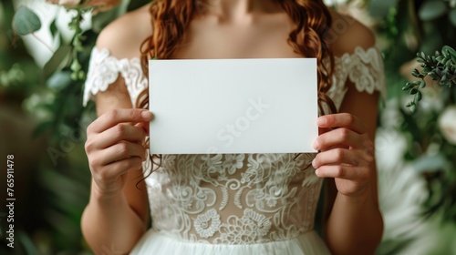 Bride Holding Blank Card for Wedding Invitation