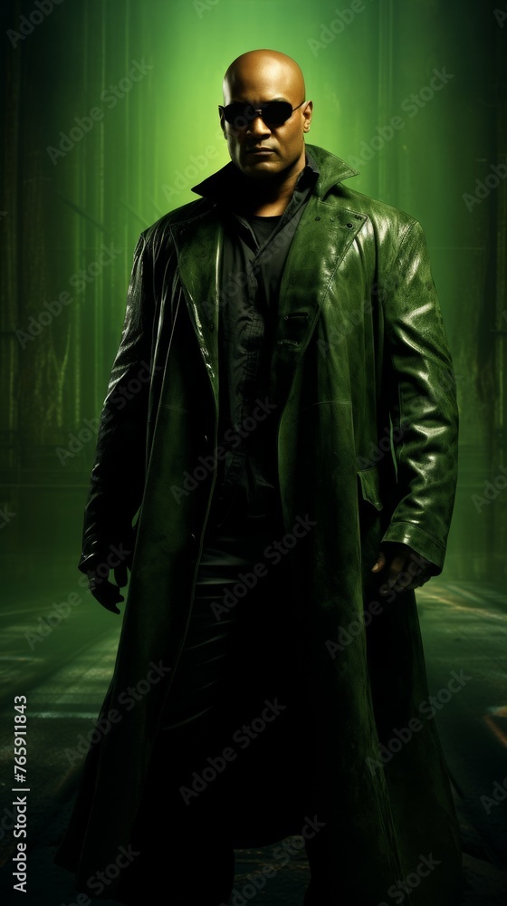 Man in Trench Coat Against Green Background Man in Trench Coat Against Green Background