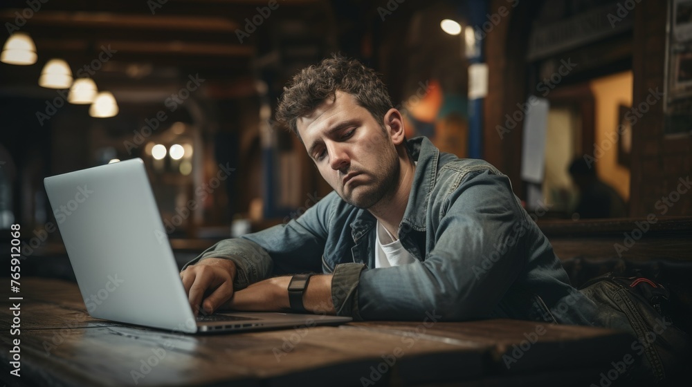 Man Using Laptop at Table Man Using Laptop at Table