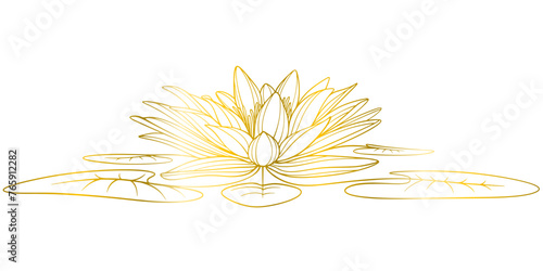 Lotus flower line art style with gold color, vesak day vector	