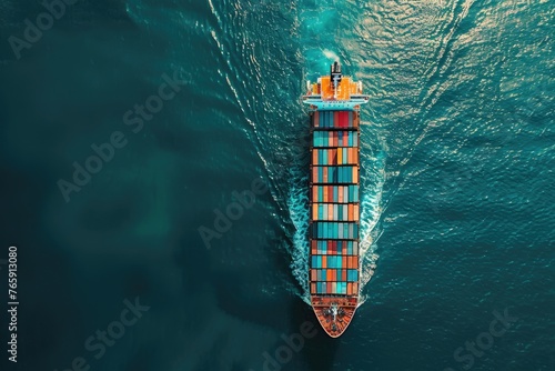 Aerial View of Container Cargo Ship in Blue SeaAerial View of Container Cargo Ship in Blue Sea