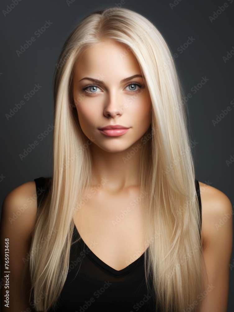 Woman With Long Blonde Hair and Blue Eyes Woman With Long Blonde Hair and Blue Eyes