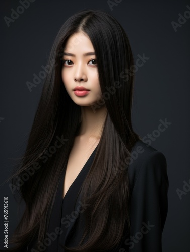 Woman With Long Black Hair Posing for Picture