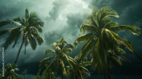 Tropical storm and coconut palms