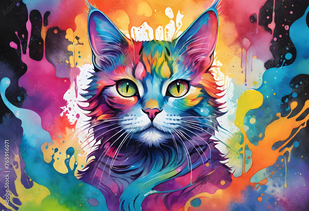 colorful ink cat