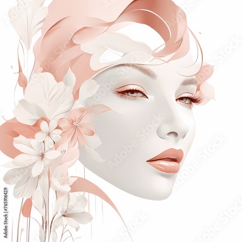 Abstract female face in one line. Woman face with flowers Surreal Line art female floral girl. Minimalism Abstract modern Continuous single line woman face portrait 