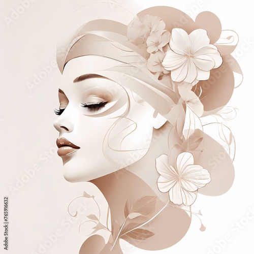 Abstract female face in one line. Woman face with flowers Surreal Line art female floral girl. Minimalism Abstract modern Continuous single line woman face portrait
