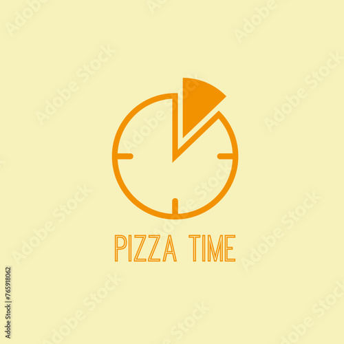 Pizza time clock vector dinner slice tasty logo