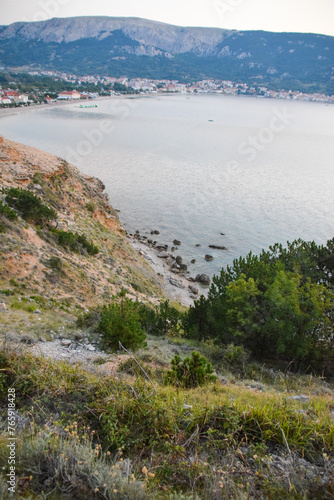 Idyllic rocky coast of Krk island near Baska town, Krk island, Croatia 