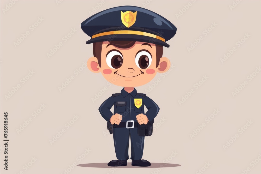 Smiling Cartoon Character of a Police Officer in Uniform Smiling Cartoon Character of a Police Officer in Uniform