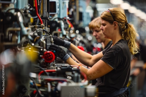 Collaborative Moment: Women Engineers on Factory Assembly Line