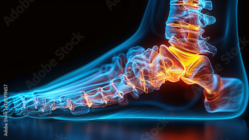 Close-up, X-ray image of torn ankle ligament,generative ai