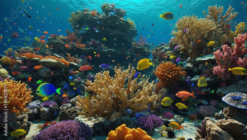 coral reef in the red, coral reef with fish, coral reef and fish