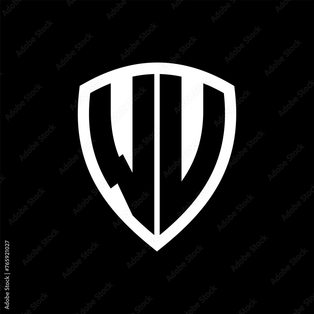 WU monogram logo with bold letters shield shape with black and white color design WU monogram logo with bold letters shield shape with black and white color design