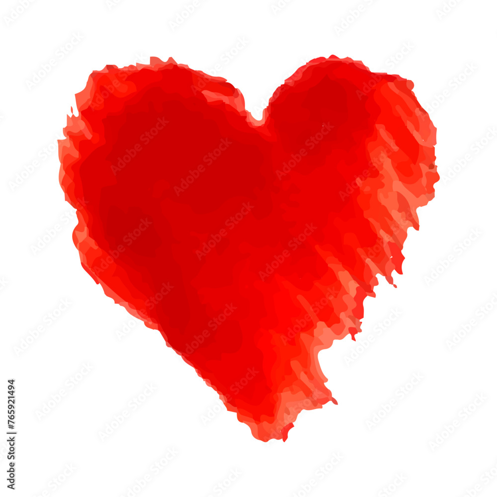 Vector red Heart shape frame with hand drawn brush painting isolated on white background

