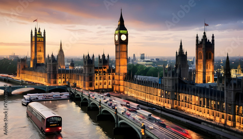 London city skyline with big ben and houses of parliament cityscape in uk photo