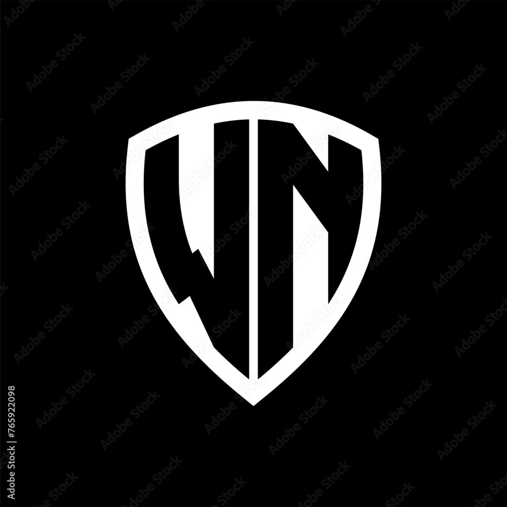 WN monogram logo with bold letters shield shape with black and white color design WN monogram logo with bold letters shield shape with black and white color design