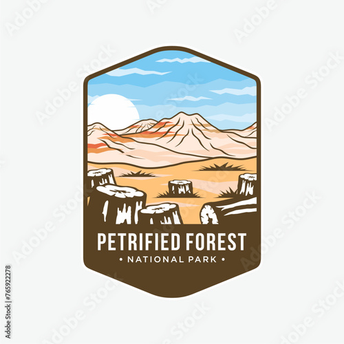 Illustration of a patch logo on the coat of arms of Petrified Forest National Park in Navajo and Apache County in Arizona