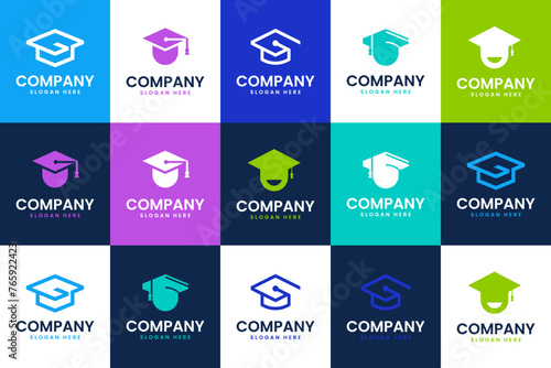 collection of education logo , graduation hat , celebrate ,logo design illustration.