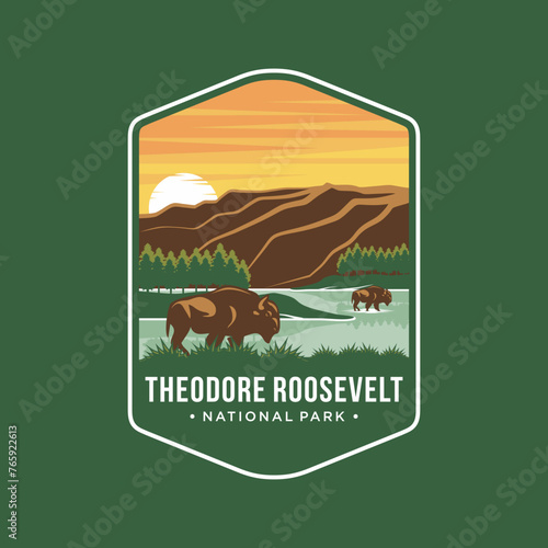 Photos Theodore Roosevelt National Park Emblem patch logo illustration on dark backgrou