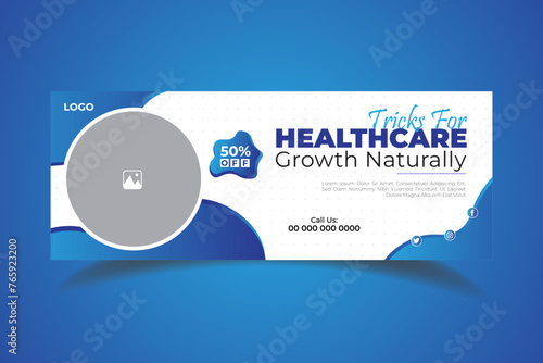 Modern blue and white healthcare social media cover design	
