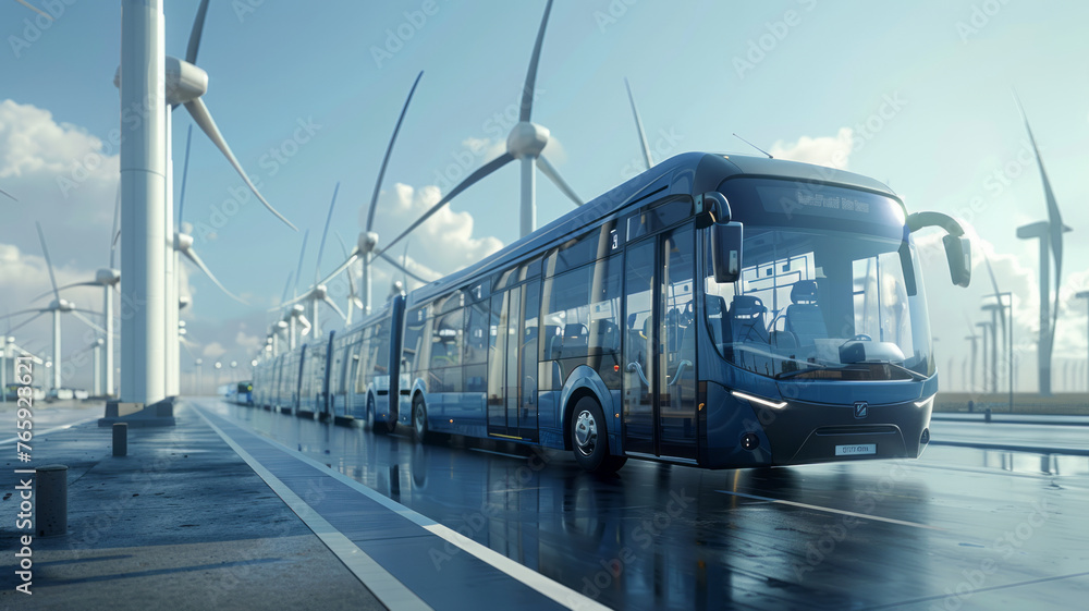 Public transport buses running on clean energy. generative ai