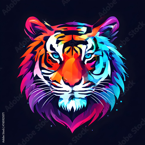 simple tiger logo vector with abstract colors on colorful background