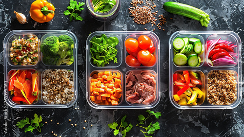 Nutritious Meal Prep Containers with Healthy Food Choices photo