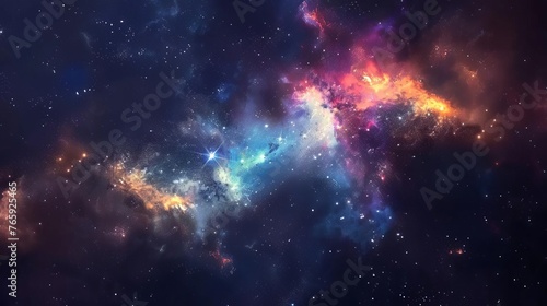 Cosmic Nebula with Colorful Gas Clouds and Bright Stars, Deep Space Astronomy Illustration