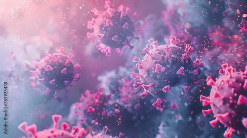 COVID-19 Coronavirus Outbreak 3D Banner with Floating Virus Cells, Pandemic Concept Illustration
