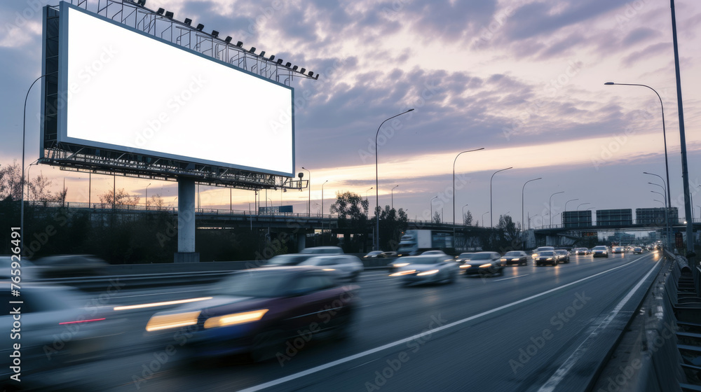 Empty Billboard During Daytime on Busy Road Business Traffic, Generative AI
