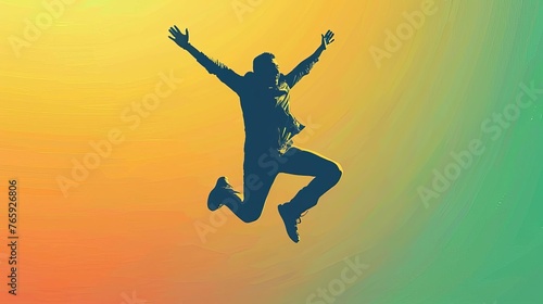 Joyful human figure jumping in the air  happiness and freedom concept illustration