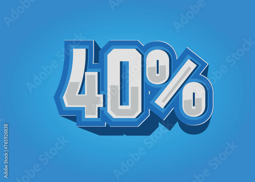 3D object, decorative percentage text, blue and white. 40%
