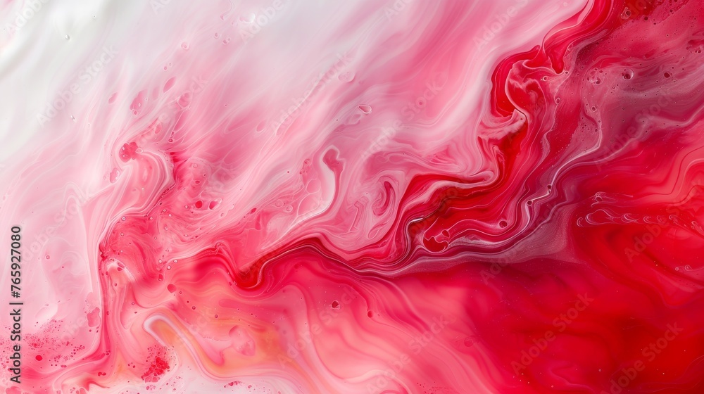 Abstract background of red and white paint mixing in water, closeup