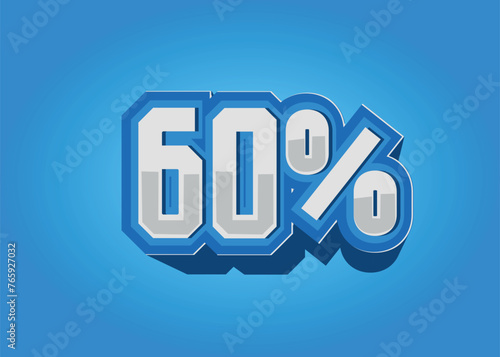 3D object, decorative percentage text, blue and white. 60%