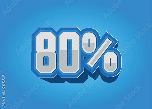 3D object, decorative percentage text, blue and white. 80%