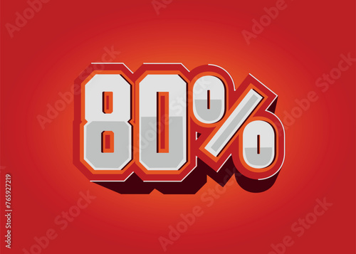 80%, percentage icon in vector, discount and promotion, red and orange.